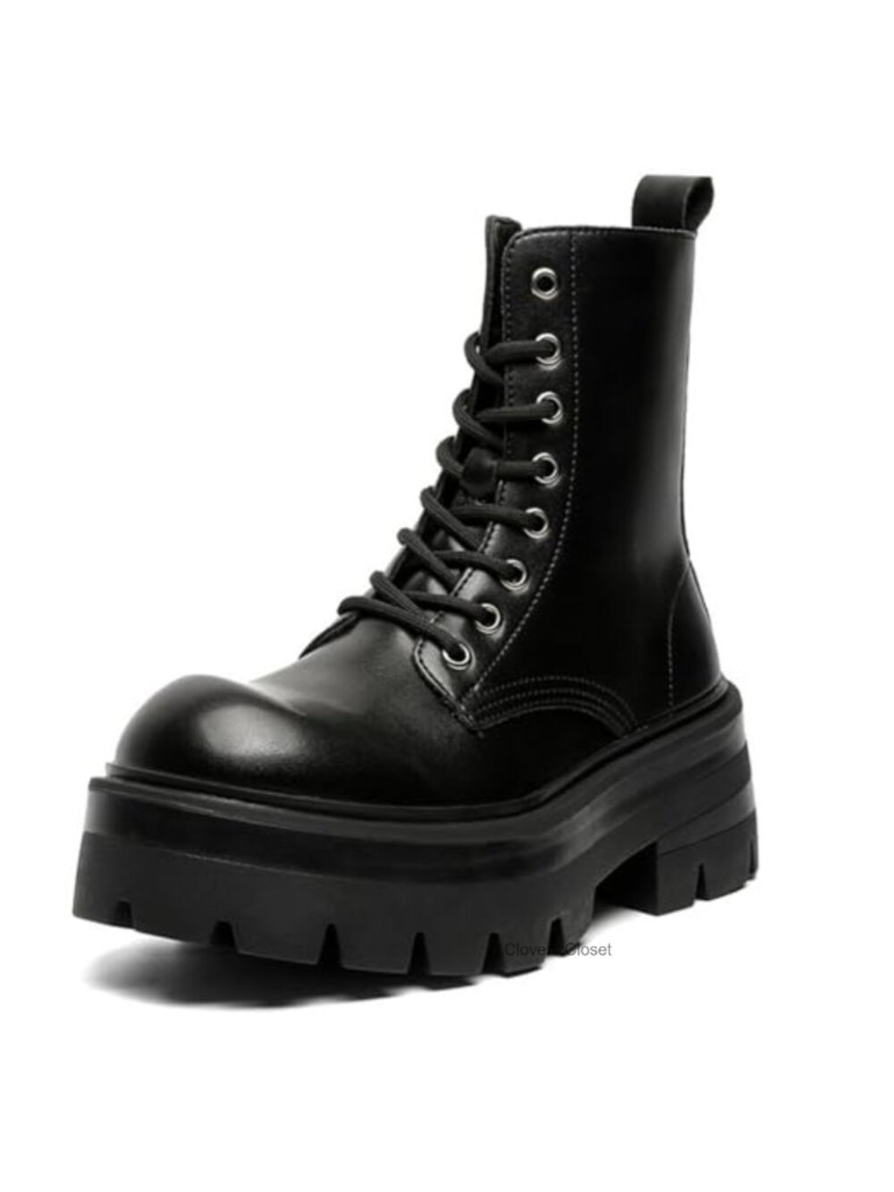 Men's Leather Lace-up Platform Combat Boots Chunky Heel Lug Sole Ankle Booties